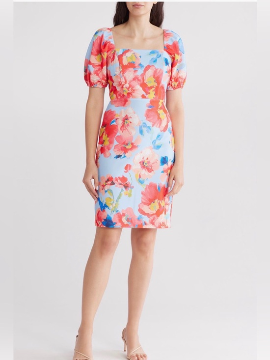 Dresses & Skirts - Eliza J Floral Puff Sleeve Sheath Dress flowers tropical Hawaiian size 4 NWT